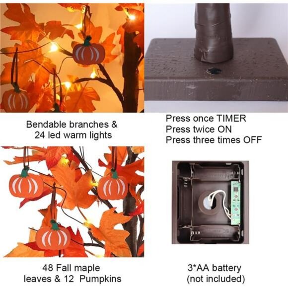 Fall Decorations for Home, Thanksgiving Decorations, 24”2FT Lighted - Picture 4 of 8